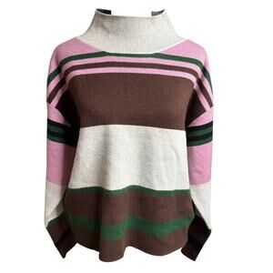 Anthropologie Maeve The Carys Mock Neck Striped Sweater Pink Brown Small NWOT